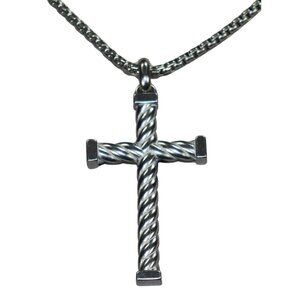 Fossil Meaningful Moments Stainless Steel Textured Cross 26" Men's Necklace NWT